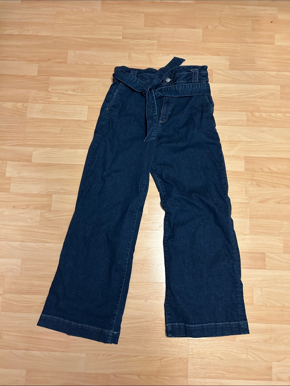 J. Crew Factory Dark Blue High-Waist Wide-Leg Jeans with Tie Belt